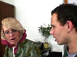 Hot Old Mature Woman Pleases Young Guy